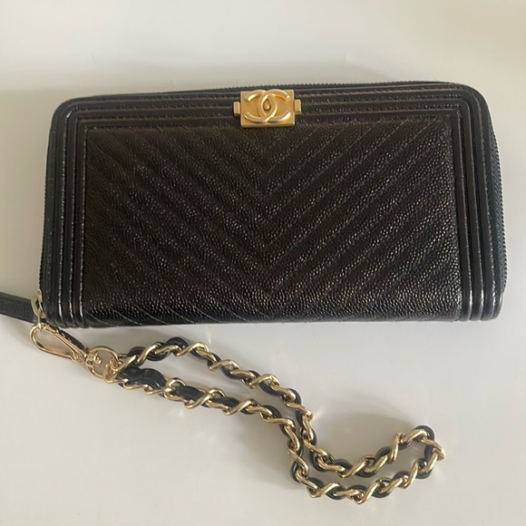 Chanel Boy Long Zip Wallet Black Authentic - Picture 1 of 14
